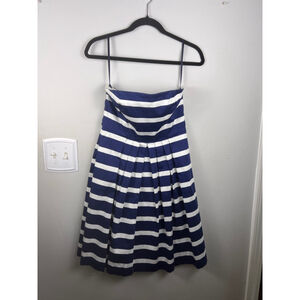 Gap 8 Blue White Striped Strapless Dress Fit Flare Pleated Mini Nautical Preppy